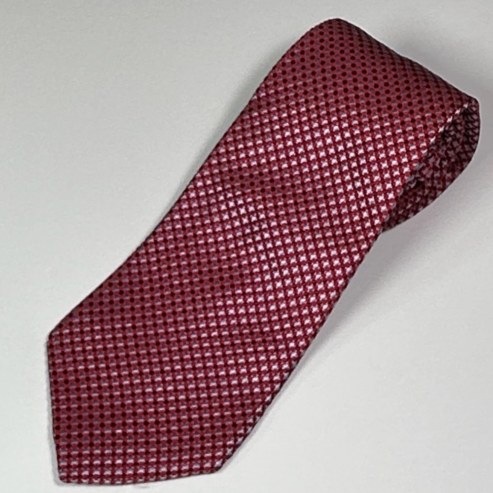 Roundtree & Yorke Collegiate Mens Red Geometric Pattern Silk Blend‎ Necktie